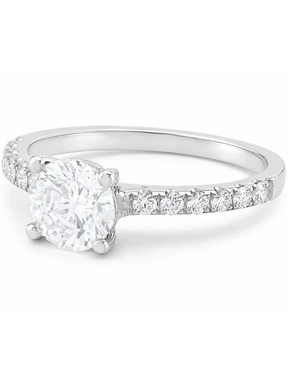 White Sapphire 1.30 Cts Engagement Ring 14k White Gold